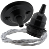 Matt Black Ceiling Pendant Kit and E27 Bakelite Lampholder with Silver Flex Matt Black Ceiling Pendant Kit and E27 Bakelite Lampholder with Silver Flex