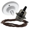 Ceiling Pendant Kit with White Rose and E27 Bronze Lampholder with Brown Flex Ceiling Pendant Kit with White Rose and E27 Bronze Lampholder with Brown Flex