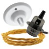 Ceiling Pendant Kit with White Rose and E27 Bronze Lampholder with Gold Flex Ceiling Pendant Kit with White Rose and E27 Bronze Lampholder with Gold Flex