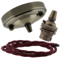 Large Antique Brass Ceiling Pendant Kit and B22 Lampholder with Rich Burgundy Flex