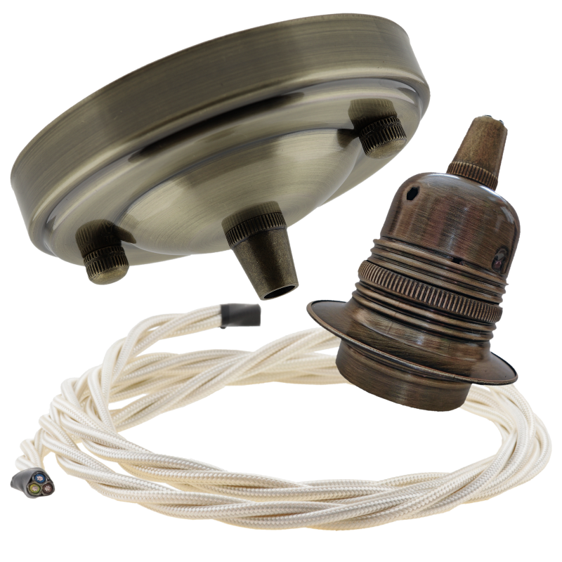 Large Antique Brass Ceiling Pendant Kit and E27 Lampholder with Classic Ivory Flex Large Antique Brass Ceiling Pendant Kit and E27 Lampholder with Classic Ivory Flex