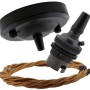 Large Matt Black Ceiling Pendant Kit and B22 Bronze Lampholder with Antique Gold Flex