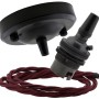 Ceiling Pendant Kit with Large Rose and B22 Lampholder in Matte Black Finish with Rich Burgundy Flex