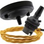 Ceiling Pendant Kit with Large Rose and B22 Lampholder in Matte Black Finish with Gold Flex