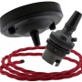 Ceiling Pendant Kit with Large Rose and B22 Lampholder in Matte Black Finish with Bright Red Flex