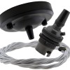 Ceiling Pendant Kit with Large Rose and B22 Lampholder in Matte Black Finish with Silver Grey Flex Ceiling Pendant Kit with Large Rose and B22 Lampholder in Matte Black Finish with Silver Grey Flex
