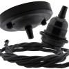Ceiling Pendant Kit with Large Rose and E27 Lampholder in Matte Black Finish with Black Flex Ceiling Pendant Kit with Large Rose and E27 Lampholder in Matte Black Finish with Black Flex