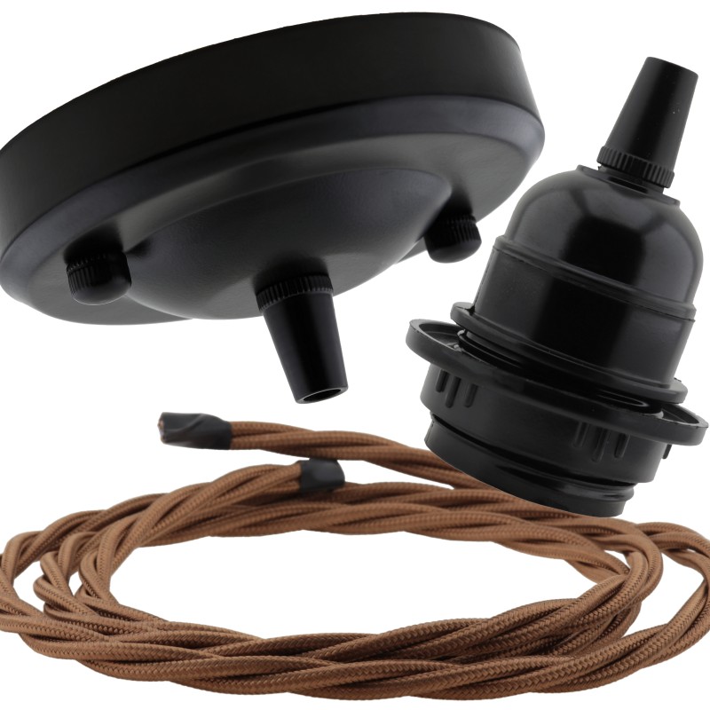 Ceiling Pendant Kit with Large Rose and E27 Lampholder in Matte Black Finish with Bright Red Flex Ceiling Pendant Kit with Large Rose and E27 Lampholder in Matte Black Finish with Bright Red Flex