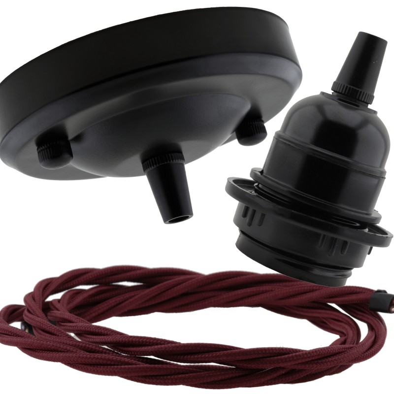 Ceiling Pendant Kit with Large Rose and E27 Lampholder in Matte Black Finish with Classic Ivory Flex Ceiling Pendant Kit with Large Rose and E27 Lampholder in Matte Black Finish with Classic Ivory Flex