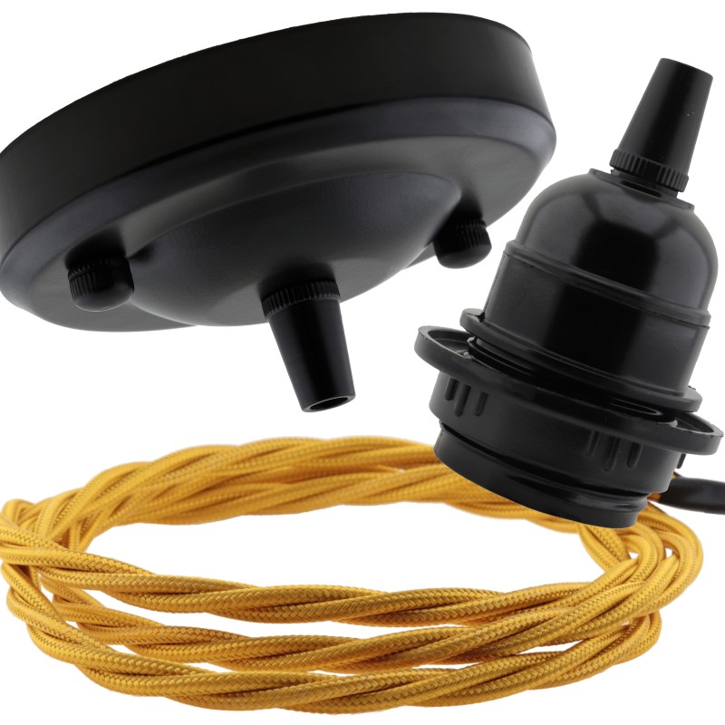 Ceiling Pendant Kit with Large Rose and E27 Lampholder in Matte Black Finish with Dusky Pink Flex Ceiling Pendant Kit with Large Rose and E27 Lampholder in Matte Black Finish with Dusky Pink Flex
