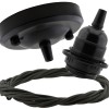 Ceiling Pendant Kit with Large Rose and E27 Lampholder in Matte Black Finish with Khaki Green Flex Ceiling Pendant Kit with Large Rose and E27 Lampholder in Matte Black Finish with Khaki Green Flex