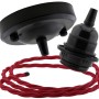Ceiling Pendant Kit with Large Rose and E27 Lampholder in Matte Black Finish with Rich Burgundy Flex
