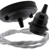 Ceiling Pendant Kit with Large Rose and E27 Lampholder in Matte Black Finish with Silver Grey Flex Ceiling Pendant Kit with Large Rose and E27 Lampholder in Matte Black Finish with Silver Grey Flex