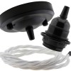 Ceiling Pendant Kit with Large Rose and E27 Lampholder in Matte Black Finish with White Flex Ceiling Pendant Kit with Large Rose and E27 Lampholder in Matte Black Finish with White Flex