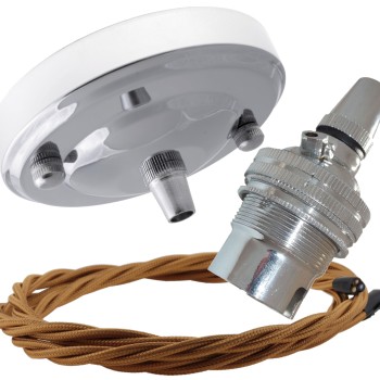 Large Matt Black Ceiling Pendant Kit and B22 Lampholder with Antique Gold Flex