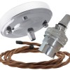 Ceiling Pendant Kit with Large Rose and B22 Lampholder in Silver Nickel Finish with Flex Ceiling Pendant Kit with Large Rose and B22 Lampholder in Silver Nickel Finish with Flex