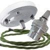 Ceiling Pendant Kit with Large Rose and B22 Lampholder in Silver Nickel Finish with Green Flex Ceiling Pendant Kit with Large Rose and B22 Lampholder in Silver Nickel Finish with Green Flex