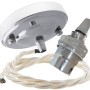 Ceiling Pendant Kit with Large Rose and B22 Lampholder in Silver Nickel Finish with Classic Ivory Flex