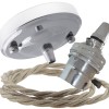 Ceiling Pendant Kit with Large Rose and B22 Lampholder in Silver Nickel Finish with Linen Effect Flex Ceiling Pendant Kit with Large Rose and B22 Lampholder in Silver Nickel Finish with Linen Effect Flex