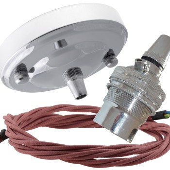 Ceiling Pendant Kit with Large Rose and B22 Lampholder in Silver Nickel Finish with Dusky Pink Flex