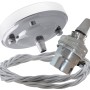 Ceiling Pendant Kit with Large Rose and B22 Lampholder in Silver Nickel Finish with Silver Grey Flex