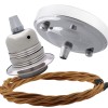 Ceiling Pendant Kit with Large Silver Rose and E27 Lampholder in Silver Nickel Finish with Antique Gold Flex Ceiling Pendant Kit with Large Silver Rose and E27 Lampholder in Silver Nickel Finish with Antique Gold Flex