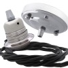 Ceiling Pendant Kit with Large Silver Rose and E27 Lampholder in Silver Nickel Finish with Black Flex Ceiling Pendant Kit with Large Silver Rose and E27 Lampholder in Silver Nickel Finish with Black Flex