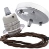 Ceiling Pendant Kit with Large Silver Rose and E27 Lampholder in Silver Nickel Finish with Mocha Brown Flex Ceiling Pendant Kit with Large Silver Rose and E27 Lampholder in Silver Nickel Finish with Mocha Brown Flex