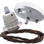 Ceiling Pendant Kit with Large Silver Rose and E27 Lampholder in Silver Nickel Finish with Mocha Brown Flex