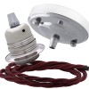 Ceiling Pendant Kit with Large Silver Rose and E27 Lampholder in Silver Nickel Finish with Rich Burgundy Flex Ceiling Pendant Kit with Large Silver Rose and E27 Lampholder in Silver Nickel Finish with Rich Burgundy Flex
