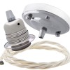 Ceiling Pendant Kit with Large Silver Rose and E27 Lampholder in Silver Nickel Finish with Classic Ivory Flex Ceiling Pendant Kit with Large Silver Rose and E27 Lampholder in Silver Nickel Finish with Classic Ivory Flex