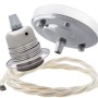 Ceiling Pendant Kit with Large Silver Rose and E27 Lampholder in Silver Nickel Finish with Classic Ivory Flex