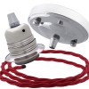 Ceiling Pendant Kit with Large Silver Rose and E27 Lampholder in Silver Nickel Finish with Bright Red Flex Ceiling Pendant Kit with Large Silver Rose and E27 Lampholder in Silver Nickel Finish with Bright Red Flex