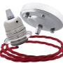 Ceiling Pendant Kit with Large Silver Rose and E27 Lampholder in Silver Nickel Finish with Bright Red Flex