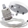 Ceiling Pendant Kit with Large Silver Rose and E27 Lampholder in Silver Nickel Finish with White Flex Ceiling Pendant Kit with Large Silver Rose and E27 Lampholder in Silver Nickel Finish with White Flex