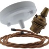 Ceiling Pendant Kit with Large Gloss White Rose and B22 Lampholder in Antique Brass Finish with Bronze Flex Ceiling Pendant Kit with Large Gloss White Rose and B22 Lampholder in Antique Brass Finish with Bronze Flex