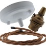Ceiling Pendant Kit with Large Gloss White Rose and B22 Lampholder in Antique Brass Finish with Bronze Flex