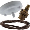 Ceiling Pendant Kit with Large Gloss White Rose and B22 Lampholder in Antique Brass Finish with Mocha Brown Flex Ceiling Pendant Kit with Large Gloss White Rose and B22 Lampholder in Antique Brass Finish with Mocha Brown Flex
