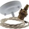 Ceiling Pendant Kit with Large Gloss White Rose and B22 Lampholder in Antique Brass Finish with Linen Effect Flex Ceiling Pendant Kit with Large Gloss White Rose and B22 Lampholder in Antique Brass Finish with Linen Effect Flex