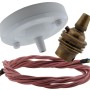 Ceiling Pendant Kit with Large Gloss White Rose and B22 Lampholder in Antique Brass Finish with Dusky Pink Flex