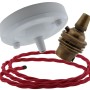 Ceiling Pendant Kit with Large Gloss White Rose and B22 Lampholder in Antique Brass Finish with Bright Red Flex