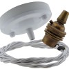 Ceiling Pendant Kit with Large Gloss White Rose and B22 Lampholder in Antique Brass Finish with Silver Grey Flex Ceiling Pendant Kit with Large Gloss White Rose and B22 Lampholder in Antique Brass Finish with Silver Grey Flex