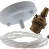 Ceiling Pendant Kit with Large Gloss White Rose and B22 Lampholder in Antique Brass Finish with White Flex Ceiling Pendant Kit with Large Gloss White Rose and B22 Lampholder in Antique Brass Finish with White Flex