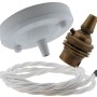 Ceiling Pendant Kit with Large Gloss White Rose and B22 Lampholder in Antique Brass Finish with White Flex