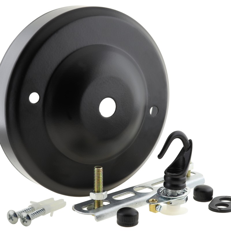 Large Ceiling Rose with Deco Style Hook in Matte Black