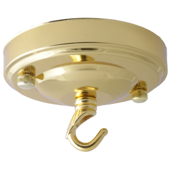 Large Ceiling Rose with Deco Style Hook in Polished Brass