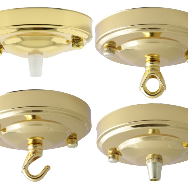 Large Ceiling Rose with Metal Cord Grip in Polished Brass Effect Large Ceiling Rose with Metal Cord Grip in Polished Brass Effect