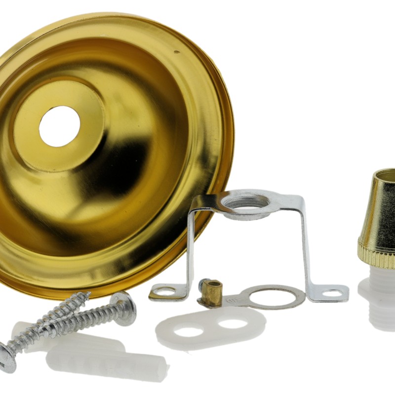 Small Ceiling Rose with Metal Cord Grip in Polished Brass Effect Small Ceiling Rose with Metal Cord Grip in Polished Brass Effect