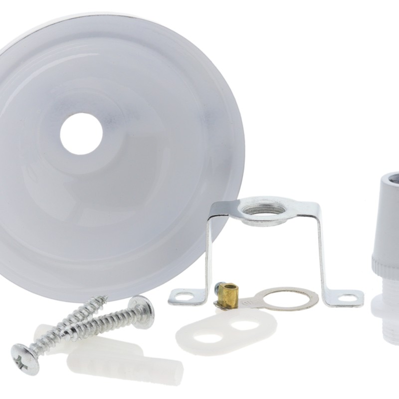 Small Ceiling Rose with Metal Cord Grip in Gloss White Finish Small Ceiling Rose with Metal Cord Grip in Gloss White Finish