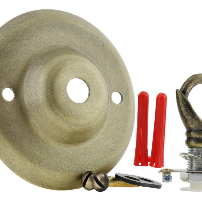 Ceiling Rose with Deco Style Hook in Antique Brass Effect Ceiling Rose with Deco Style Hook in Antique Brass Effect